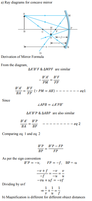 Using the necessary ray diagram, derive the mirror formula for a 